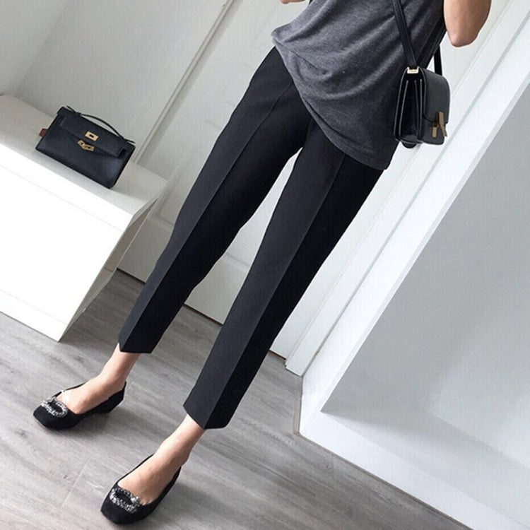 Ladies Straight Suit Pants Casual High Waist Nine Minute Pants, Size: L(Black)