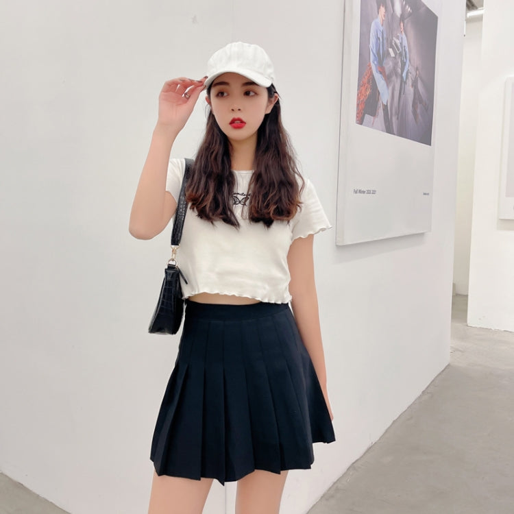 Summer High Waist Pleated Skirt Student A-Shaped Skirt, Size: L(Black)