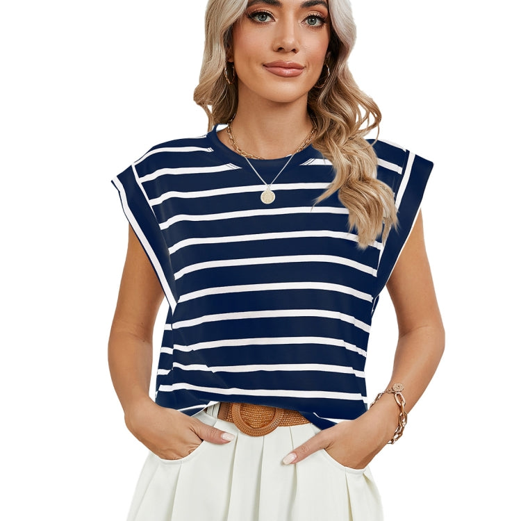 Women Stripe Style Summer Loose Top Basic T-Shirt Round Neck Casual Tank, Size: XL(Tibetan)