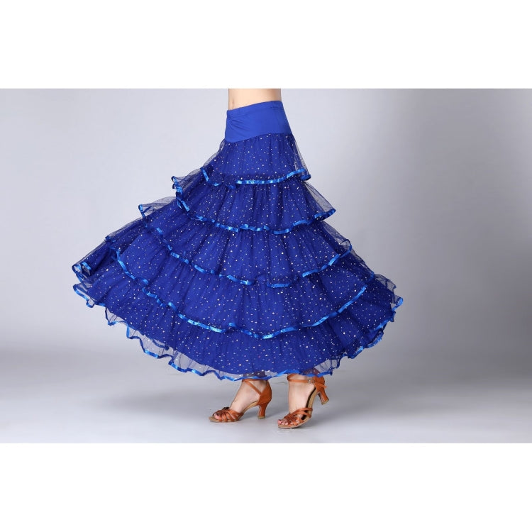 Sequin Swing Modern Dance Long Skirt Competition Costume (Color:Royal Blue Size:Free Size)